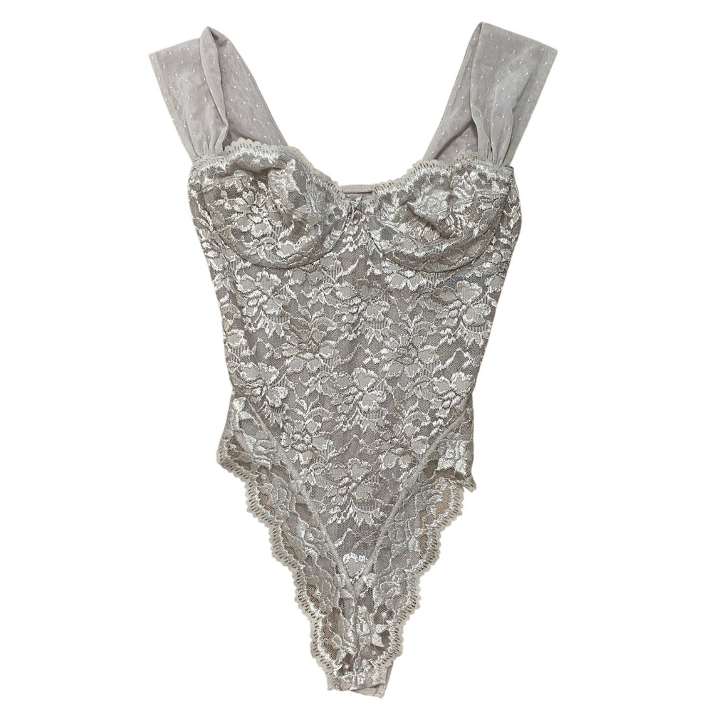 Vintage Y2K Vassarette Size 36B Beige Tan Mesh Lace Underwire Bustier Bodysuit - Picture 6 of 8